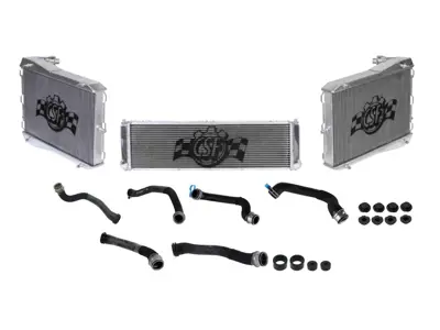 Radiateur en aluminium pour liquide de refroidissement et durites (lot de 3). Compatible avec Porsche 718 Boxster Spyder / 718 Cayman GT4 / 991.2 GT3 / GT3 RS. - 9P1121251, 9P1121252, 99610613802 - 7086, 7087, 7068